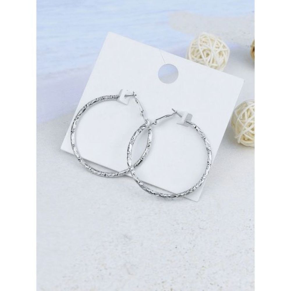 SILVER TEXTURED HOOP DANGLE EARRINGS